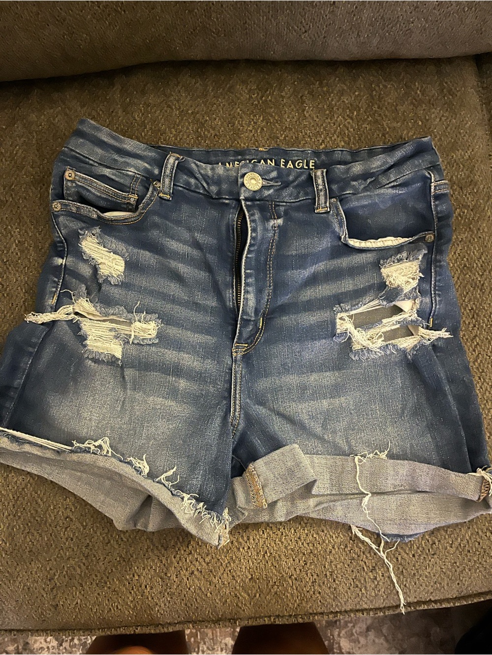 American Eagle Outfitters Blue Distressed Roll-Hem Jean Shorts